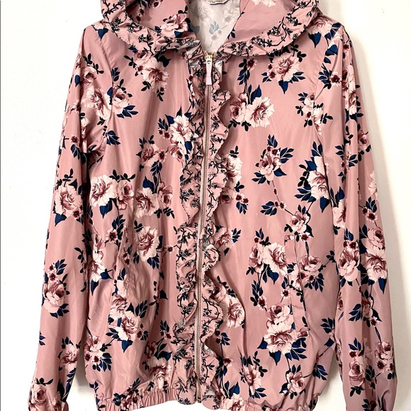 EUC Kate Spade Pink Ruffle Rose Hooded Anorak Sz S - Picture 4 of 8